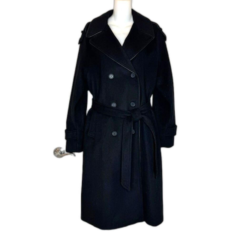 DKNY BLACK WOOL BLEND DOUBLE BREASTED TRENCH COAT SIZE MEDIUM NWOT